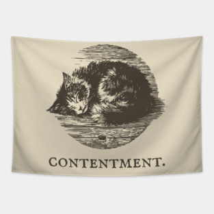 Contentment Sleeping Cat Illustration Tapestry