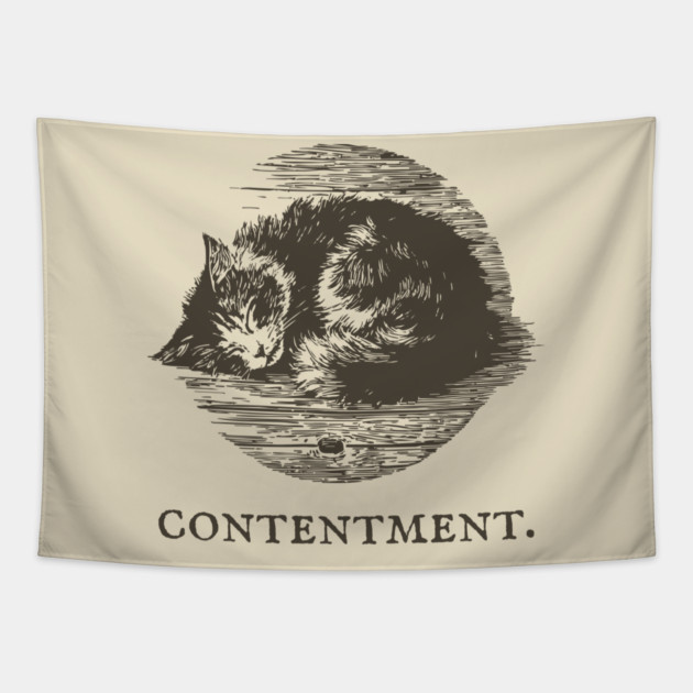 Contentment Sleeping Cat Illustration Tapestry by TuncGK
