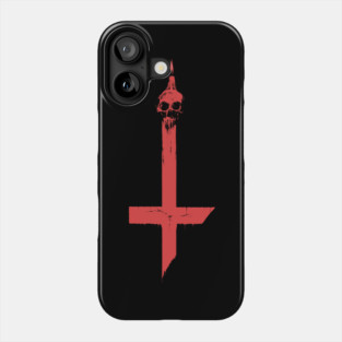 Inverted cross with skull (red version) Phone Case
