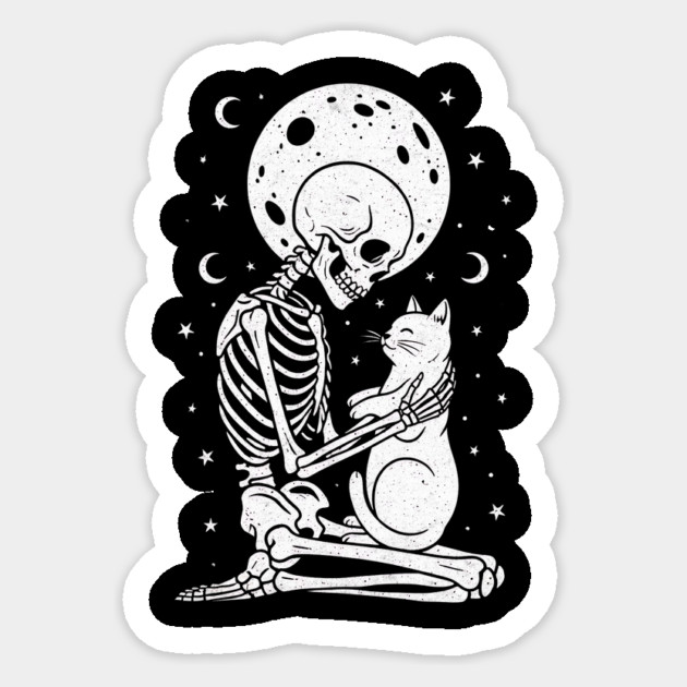 Skeleton & Cat Love Sticker by Designed By Marty
