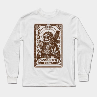 F-CAW-F Cannabitch Skeleton with Weed and Raven vintage style Long Sleeve T-Shirt
