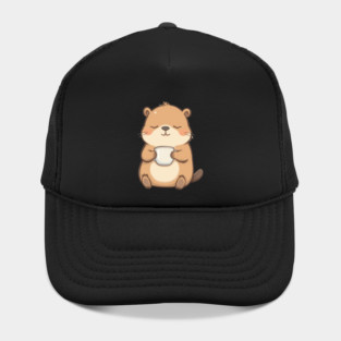 Sleepy Capybara with Coffee – Cute Kawaii Animal Illustration Hat