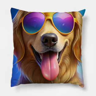 Cool Golden Retriever Dog With Sunglasses – Funny Design Pillow