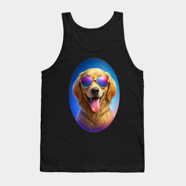 Cool Golden Retriever Dog With Sunglasses – Funny Design Tank Top by IamActiveDog