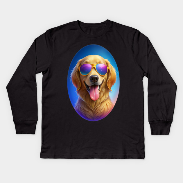 Cool Golden Retriever Dog With Sunglasses – Funny Design Kids Long Sleeve T-Shirt by IamActiveDog