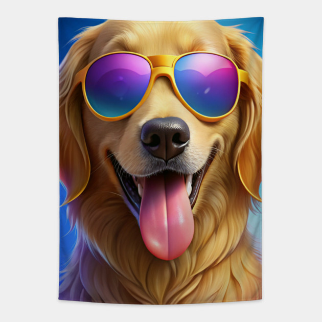 Cool Golden Retriever Dog With Sunglasses – Funny Design Tapestry by IamActiveDog