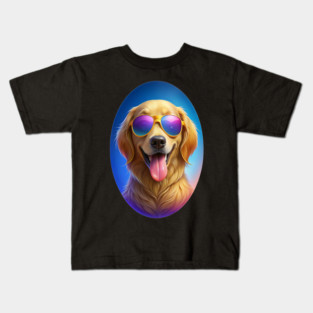 Cool Golden Retriever Dog With Sunglasses – Funny Design Kids T-Shirt