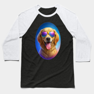 Cool Golden Retriever Dog With Sunglasses – Funny Design Baseball T-Shirt