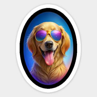 Cool Golden Retriever Dog With Sunglasses – Funny Design Sticker