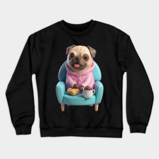 Cute Coffee Fat Pug – Funny Dog Lover Design Crewneck Sweatshirt