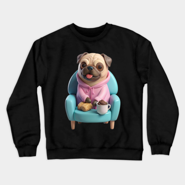 Cute Coffee Fat Pug – Funny Dog Lover Design Crewneck Sweatshirt by IamActiveDog
