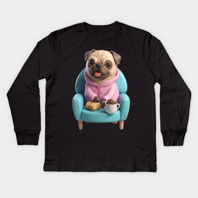 Cute Coffee Fat Pug – Funny Dog Lover Design Kids Long Sleeve T-Shirt by IamActiveDog