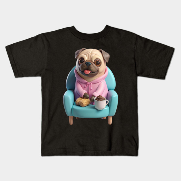Cute Coffee Fat Pug – Funny Dog Lover Design Kids T-Shirt by IamActiveDog