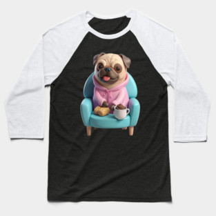 Cute Coffee Fat Pug – Funny Dog Lover Design Baseball T-Shirt