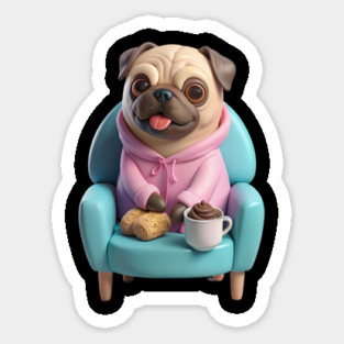 Cute Coffee Fat Pug – Funny Dog Lover Design Sticker