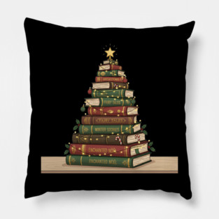 Book Lover Christmas Tree Stack with Fairy Tales Pillow
