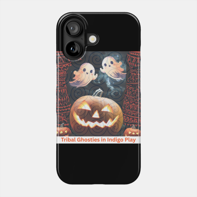 Tribal Ghosties in Indigo Play – Cute Hmong Spirit Glow Phone Case by Pimcolle