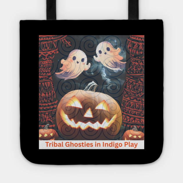 Tribal Ghosties in Indigo Play – Cute Hmong Spirit Glow Tote by Pimcolle