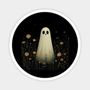 Ghost in Wildflowers, Cute Aesthetic Halloween Magnet