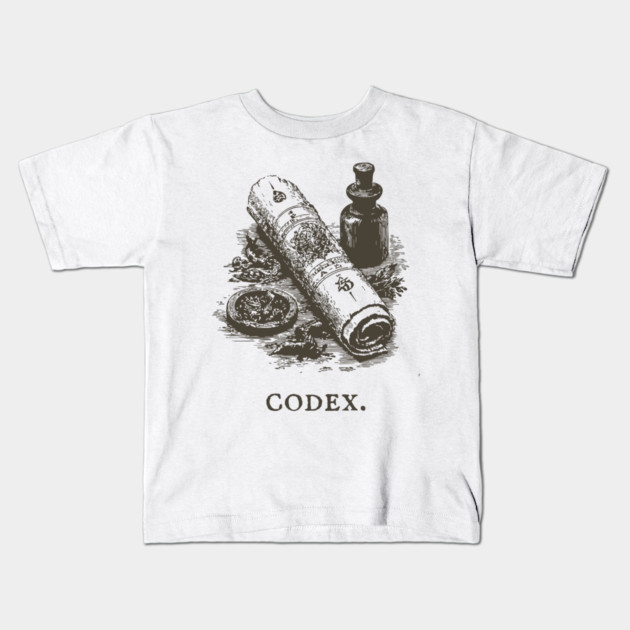 Ancient Codex Scroll and Apothecary Still Life Kids T-Shirt by TuncGK