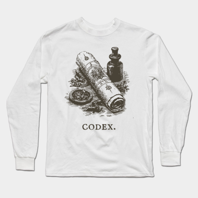 Ancient Codex Scroll and Apothecary Still Life Long Sleeve T-Shirt by TuncGK