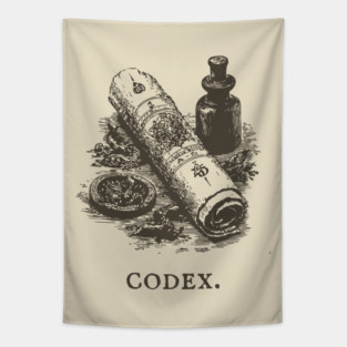 Ancient Codex Scroll and Apothecary Still Life Tapestry