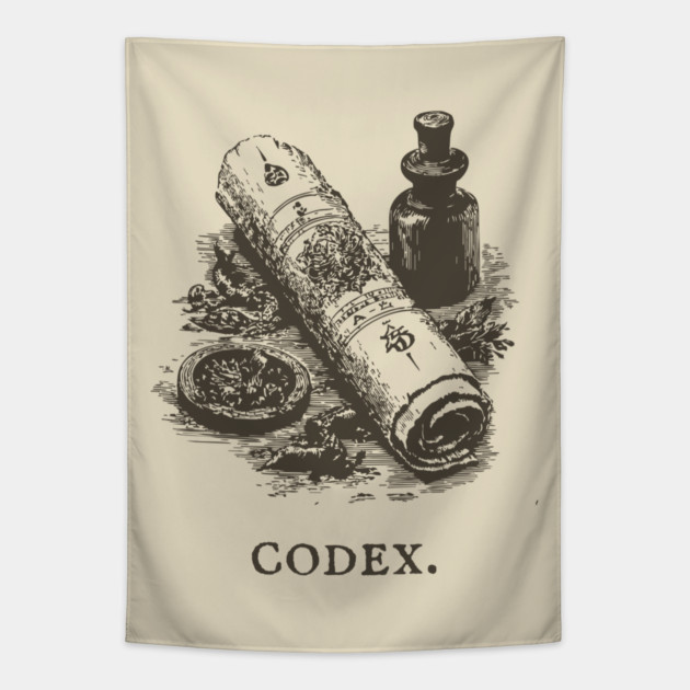 Ancient Codex Scroll and Apothecary Still Life Tapestry by TuncGK