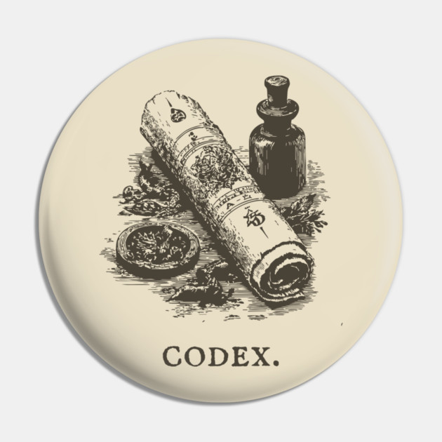 Ancient Codex Scroll and Apothecary Still Life Pin by TuncGK
