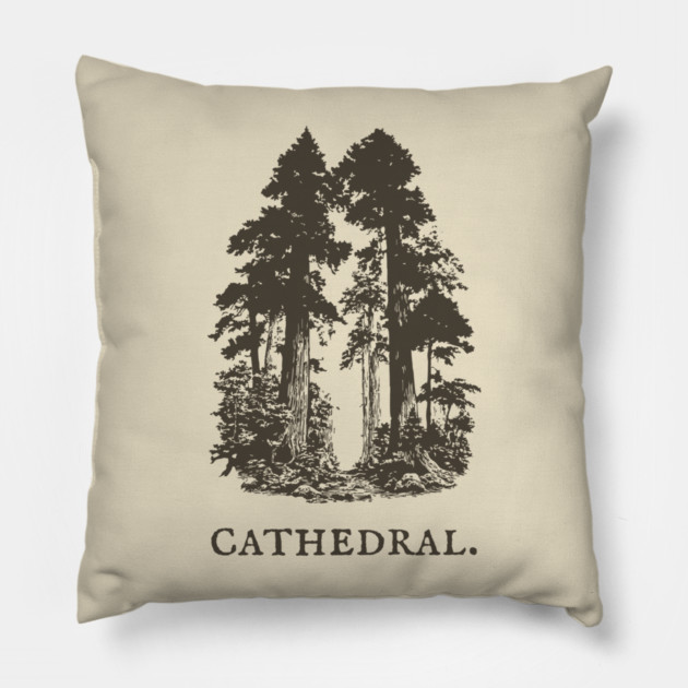 Forest Cathedral Redwood Trees Illustration Pillow by TuncGK