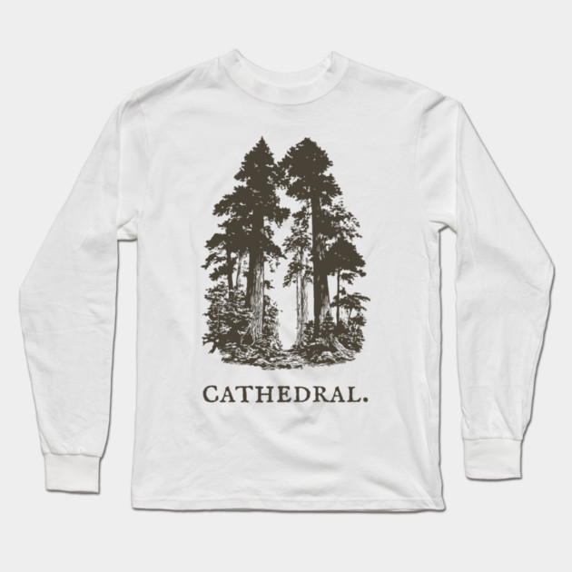 Forest Cathedral Redwood Trees Illustration Long Sleeve T-Shirt by TuncGK