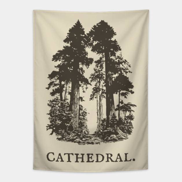 Forest Cathedral Redwood Trees Illustration Tapestry by TuncGK