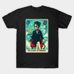 Skeleton Flight Attendant Tarot Art T-Shirt