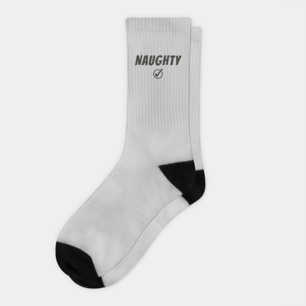 Funny Christmas Typography: “NAUGHTY” + Check Socks by DonWillisJrArt