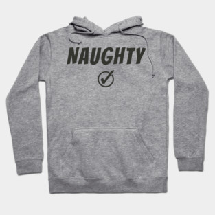 Funny Christmas Typography: “NAUGHTY” + Check Hoodie