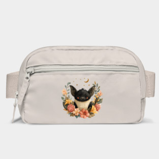 Whimsical Bat & Moon in a Floral Wreath - Gothic Cottagecore Art Bag