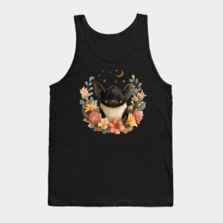 Whimsical Bat & Moon in a Floral Wreath - Gothic Cottagecore Art Tank Top