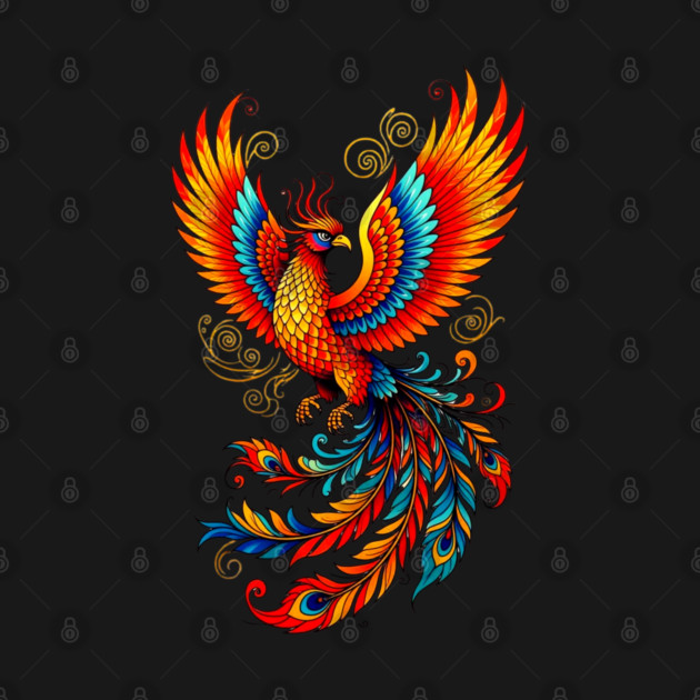 Majestic Phoenix Rising Mythical Fire Bird Artwork by UrbanLifeApparel