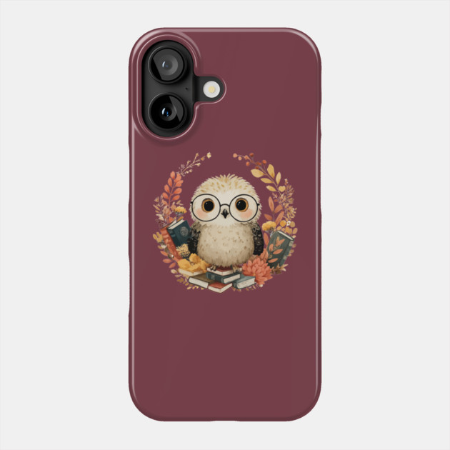 Wise Owl Scholar in a Floral Wreath - Dark Academia Folk Art Phone Case by TuncGK