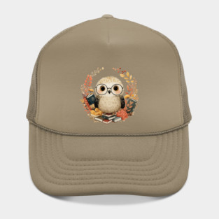 Wise Owl Scholar in a Floral Wreath - Dark Academia Folk Art Hat