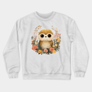 Baby Owl in a Floral Wreath - Woodland Nursery Decor Crewneck Sweatshirt