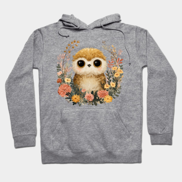Baby Owl in a Floral Wreath - Woodland Nursery Decor Hoodie by TuncGK