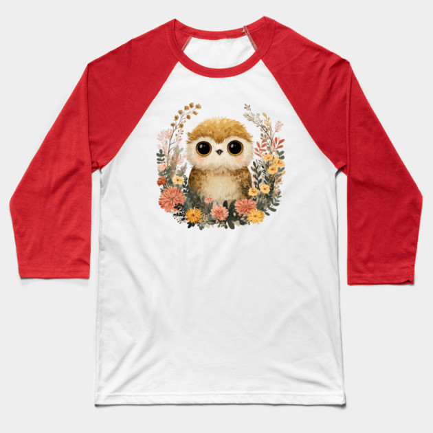 Baby Owl in a Floral Wreath - Woodland Nursery Decor Baseball T-Shirt by TuncGK