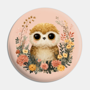 Baby Owl in a Floral Wreath - Woodland Nursery Decor Pin