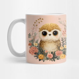 Baby Owl in a Floral Wreath - Woodland Nursery Decor Mug