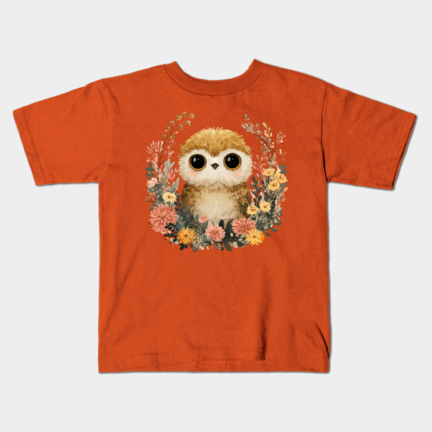 Baby Owl in a Floral Wreath - Woodland Nursery Decor Kids T-Shirt by TuncGK