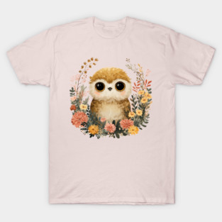Baby Owl in a Floral Wreath - Woodland Nursery Decor T-Shirt