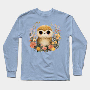 Baby Owl in a Floral Wreath - Woodland Nursery Decor Long Sleeve T-Shirt