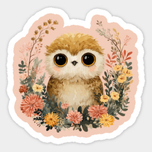 Baby Owl in a Floral Wreath - Woodland Nursery Decor Sticker