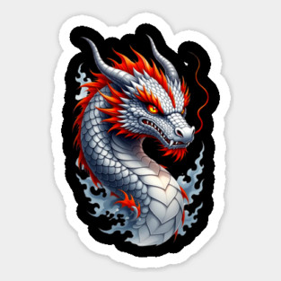 Fierce Silver Dragon with Fiery Red Accents Fantasy Art Magnet