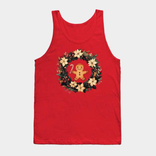 Gingerbread Man in a Christmas Wreath - Cozy Holiday Baking Art Tank Top by TuncGK